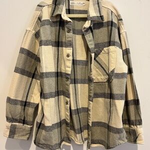 Zara boys Cream and Black Plaid Shirt